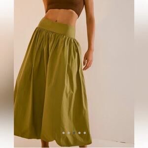Free People High Waisted Bubble Bliss Midi Skirt Cardamom Seed Green Medium
